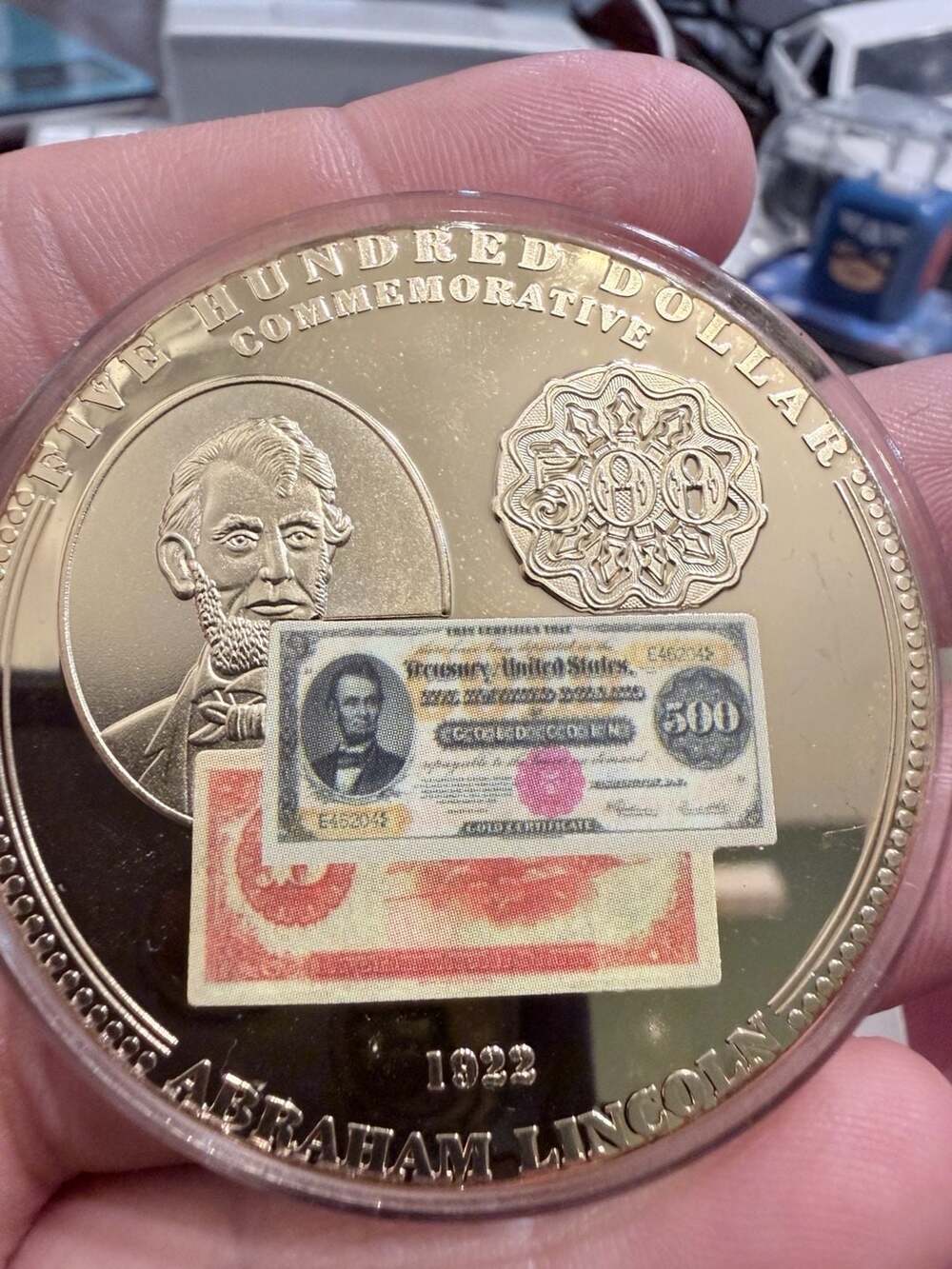 1922 $500 Lincoln American Mint 24K Gold Layered Commemorative Coin COA 54g